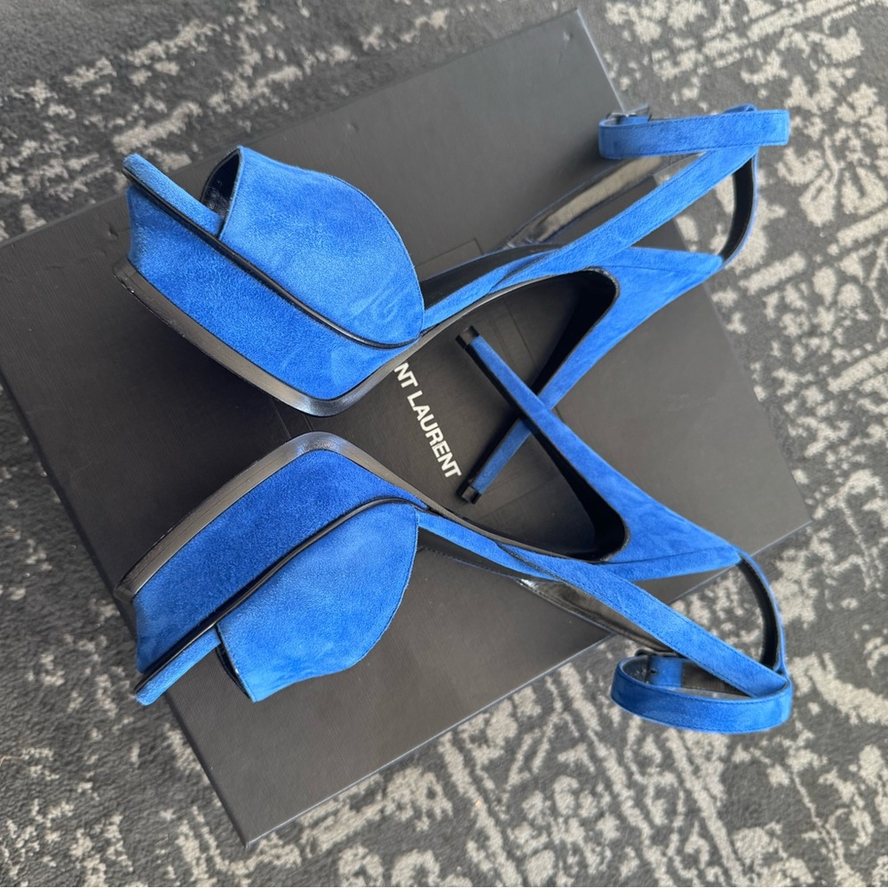***AUTHENTIC*** Saint Laurent Tribute 105 Blue Majorelle Suede sandals - Picture 3 of 9